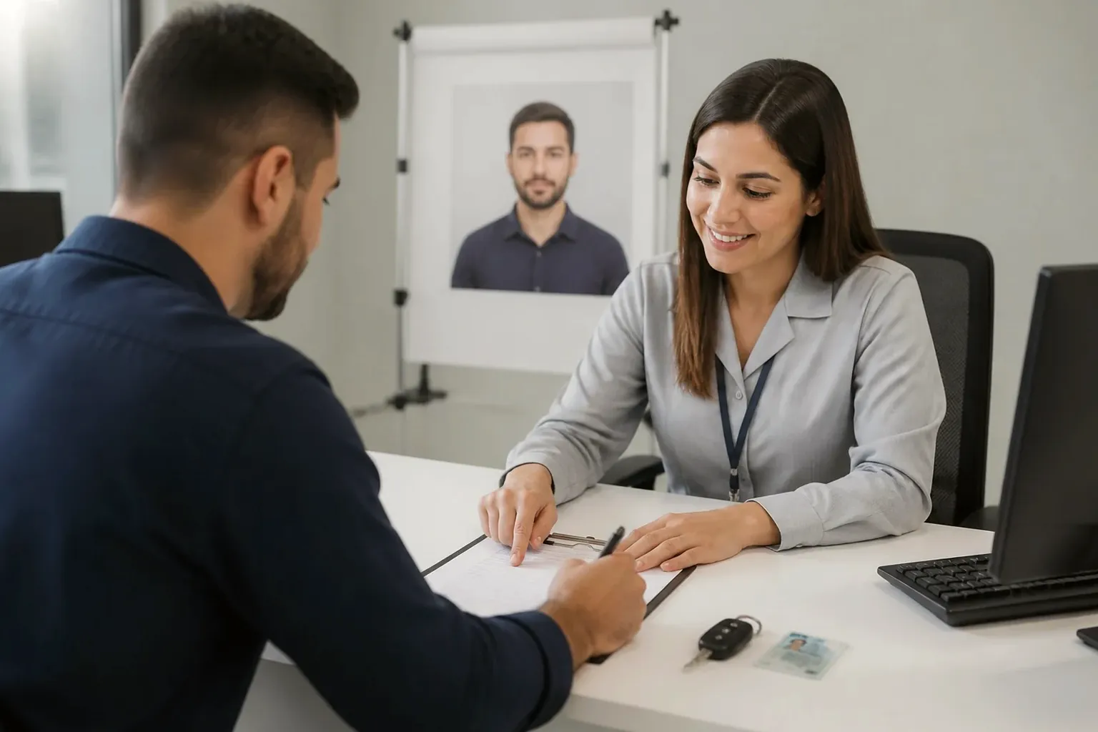 Profissional ajudando na renovação de CNH.